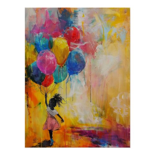 Girl With Balloons Painting Poster