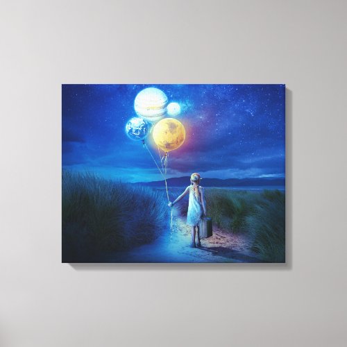Girl with Balloons Path Love Our Planet on Canvas Print