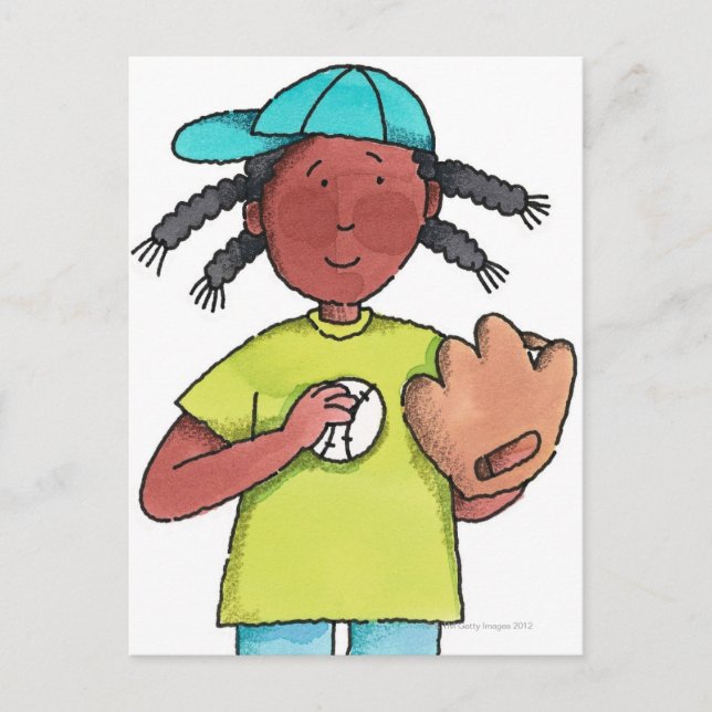 Girl with Baseball & Glove Postcard (Front)
