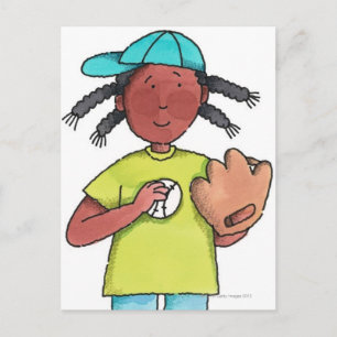 Girl with Baseball & Glove Postcard