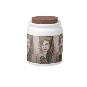 girl with beehive hair praying candy jar