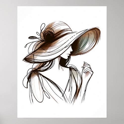 Girl With Big Hat _ Minimalist Line Art  Poster