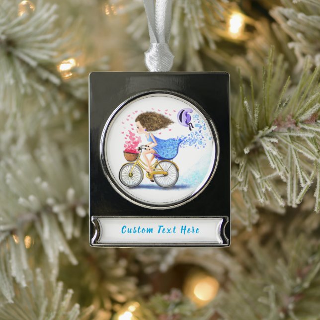 Girl with Bike Christmas Ornament Custom Text (Tree)