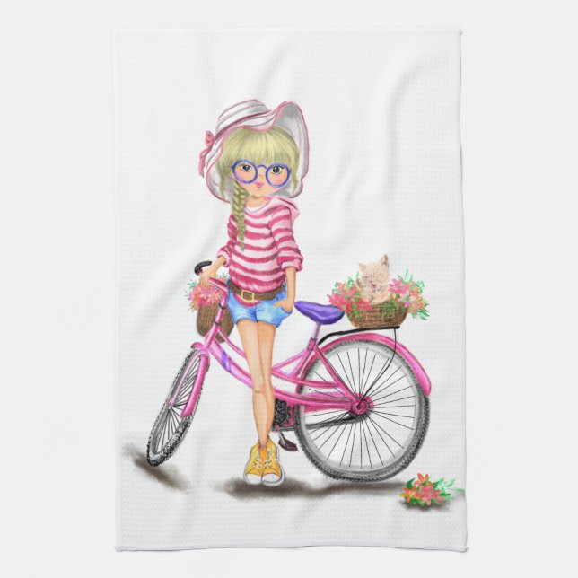 Girl with Bike Kitchen Towel (Vertical)