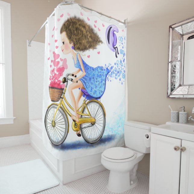 Girl with Bike Shower Curtain (In Situ)