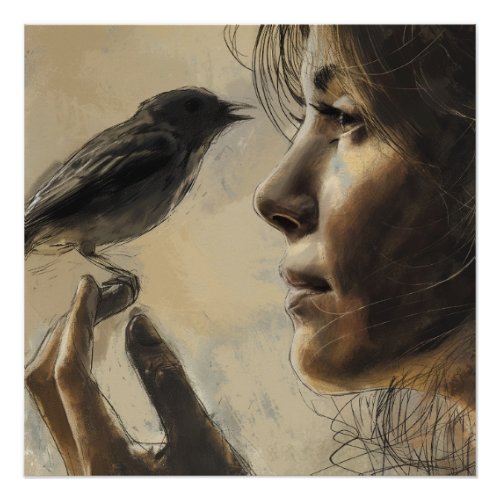 Girl with bird poster