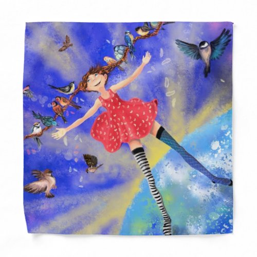 Girl with Birds Bandana Fantasy