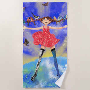 Girl with Birds Beach Towel Spring