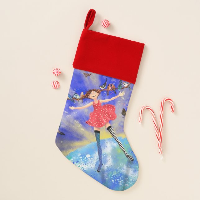 Girl with Birds Christmas Stocking (Front)