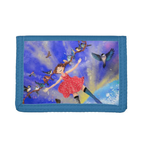Girl with Birds Trifold Wallet Gift