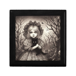 Girl with Black Kitten Spooky Retro Halloween Gift Box