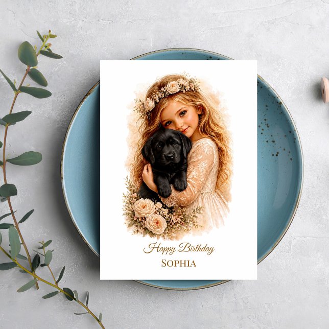 Girl With Black Labrador Puppy Card (Creator Uploaded)