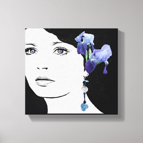 Girl with blue earring floral fashion illustration canvas print