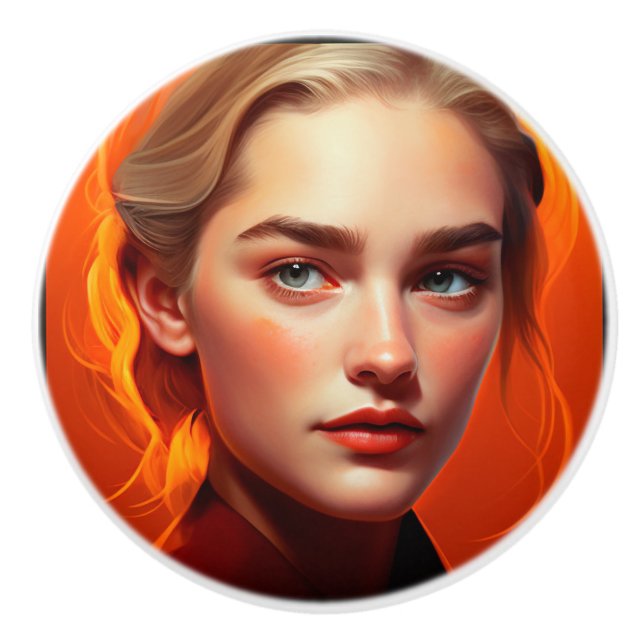 Girl with blue eyes ceramic knob (Front)