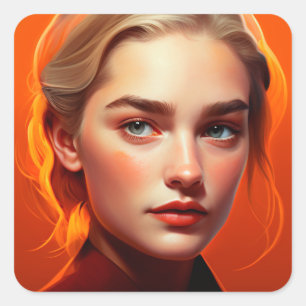 Girl with blue eyes square sticker