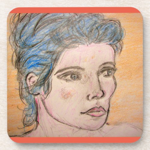Girl with Blue Hair Beverage Coaster