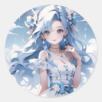 Girl With Blue Hair in a Blue Dress Sticker