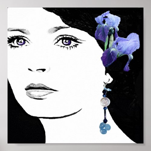 Girl with blue pearl earring fashion illustration  poster