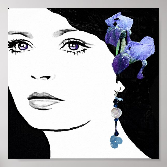 Girl with blue pearl earring fashion illustration  poster (Front)