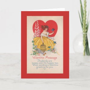 Girl With Bluebirds Valentine Holiday Card