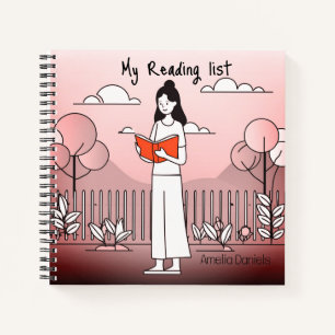 Girl with book - Pink Reading List Journal