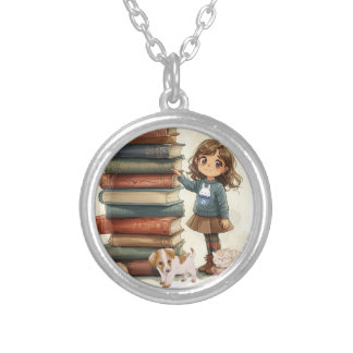 Girl with Books Necklace
