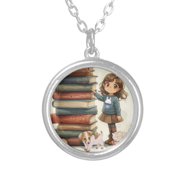 Girl with Books Necklace (Front)