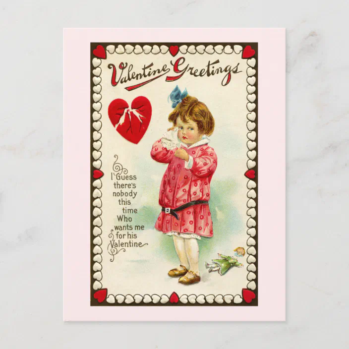 Vintage 1916 Valentine’s Day Greeting Card with Girl and Cat