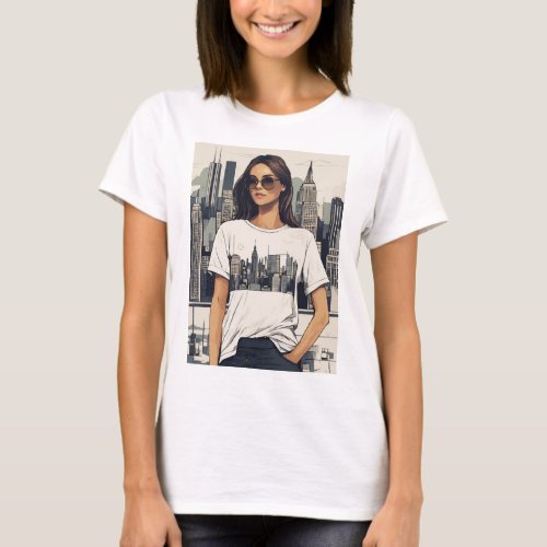 Girl with Building T_Shirt Design