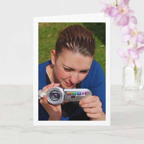 Girl with Camcorder Portrait Card