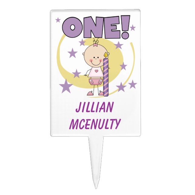 Girl With Candle 1st Birthday Cake Topper (Front)