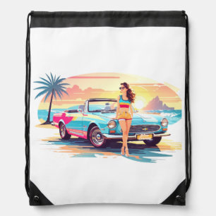 Girl with car and dream nature drawstring bag