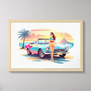 Girl with car and dream nature framed art