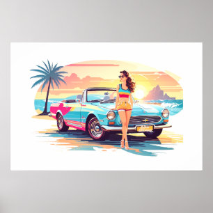 Girl with car and dream nature poster