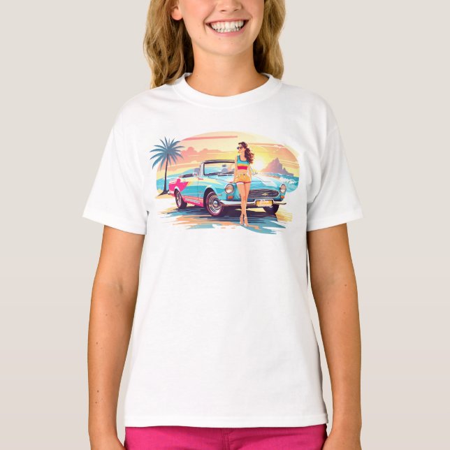 Girl with car and dream nature T-Shirt (Front)