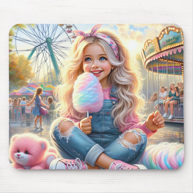 Girl With Carnival Cotton Candy Mouse Pad (Front)