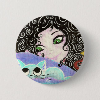 girl with cat 1 pinback button