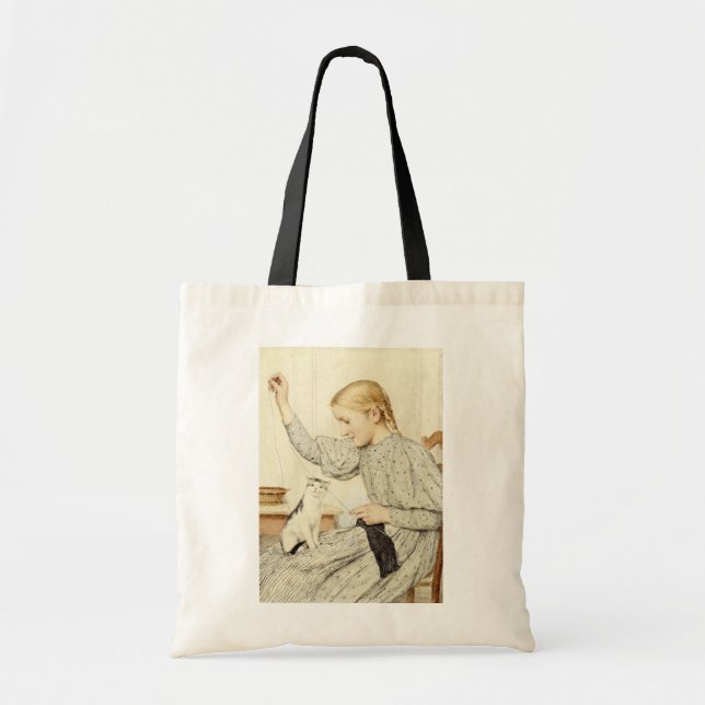 Girl with Cat, Albert Anker Tote Bag (Front)
