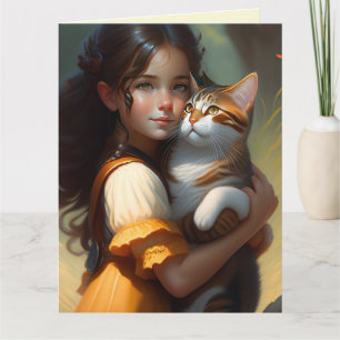 GIRL WITH CAT CATS ART BIRTHDAY greeting Cards