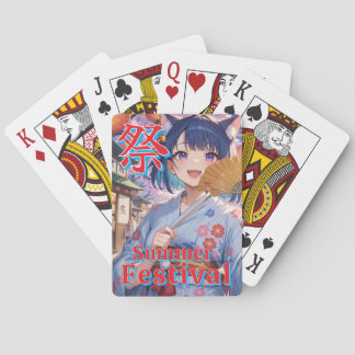 Girl with cat ears at the festival poker cards