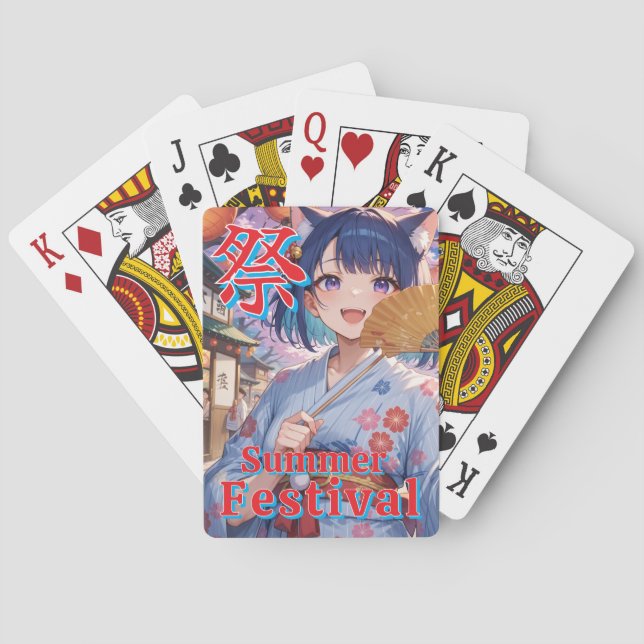 Girl with cat ears at the festival poker cards (Back)