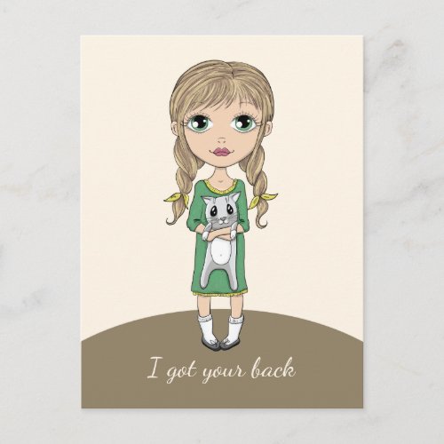 Girl with Cat I Got Your Back Cute Postcard