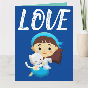 GIRL WITH CAT LOVE BIRTHDAY BIG CARDS