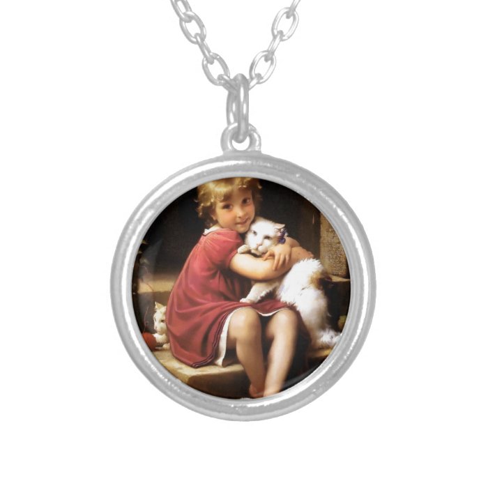 Girl with Cat Pets painting Pendants