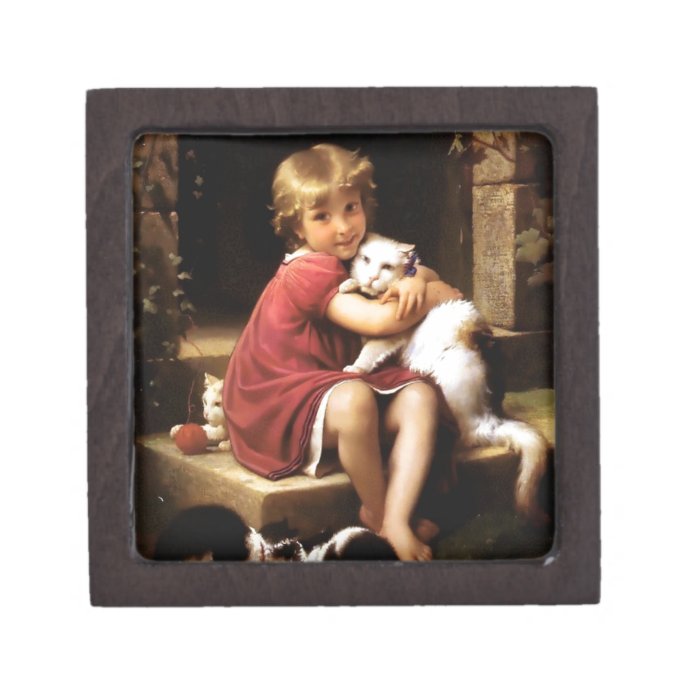 Girl with Cat Pets painting Premium Jewelry Boxes