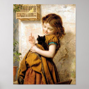 Girl with Cat Poster