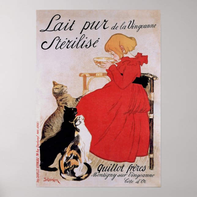 Girl with Cats, Alexandre Steinlen Poster (Front)