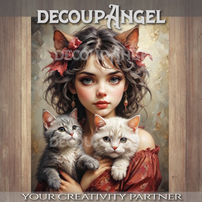Girl with Cats Decoupage Tissue Paper (Creator Uploaded)