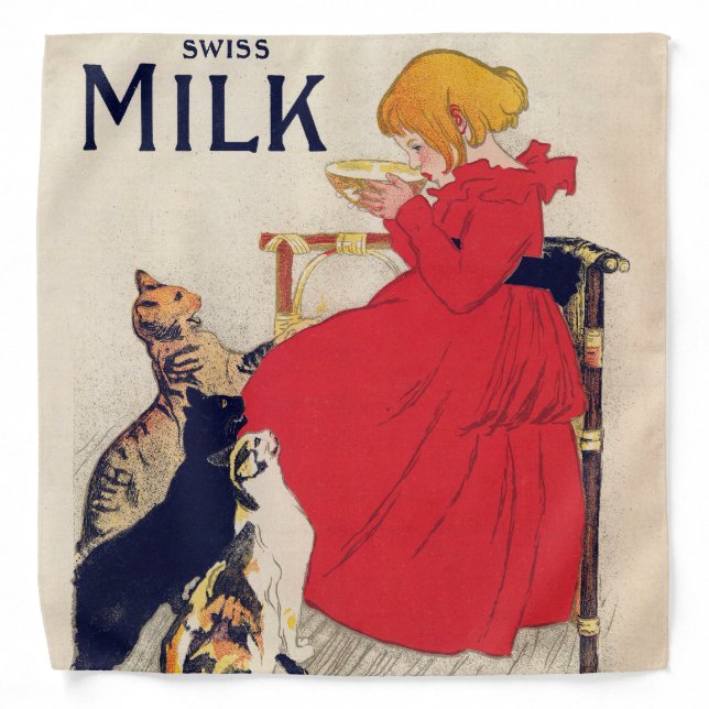 Girl with Cats, Vintage Poster, Alexandre Steinlen Bandana (Front)