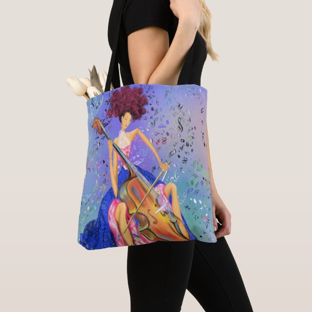 Girl with Cello Musical Tote Bag Fantastic Melody (Close Up)